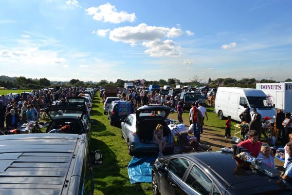 Packed Waltham Abbey car boot sale in action